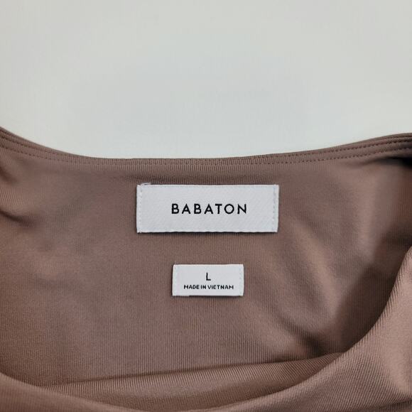 Aritzia Babaton Contour Crew Long Sleeve Cropped Top Size Large Mocha Brown Soft - Picture 3 of 5